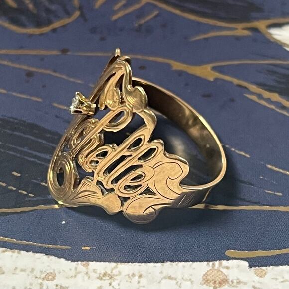 Estate 10k Gold and Diamond Large Personalized MICHELLE Name Ring D2 - Picture 2 of 9